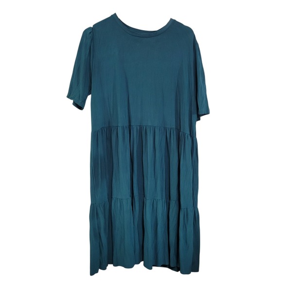 Zara Dresses & Skirts - Zara Tiered Peasant Dress Womens Small Teal Green Stretch Knee Length